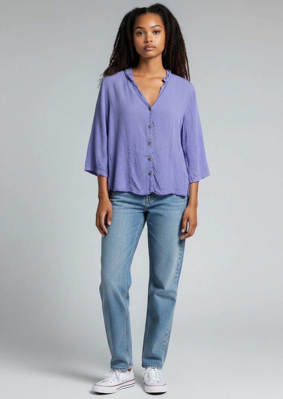 CMC Color Me Cotton Purple Button Up Blouse Medium Cupro Rayon Made in USA